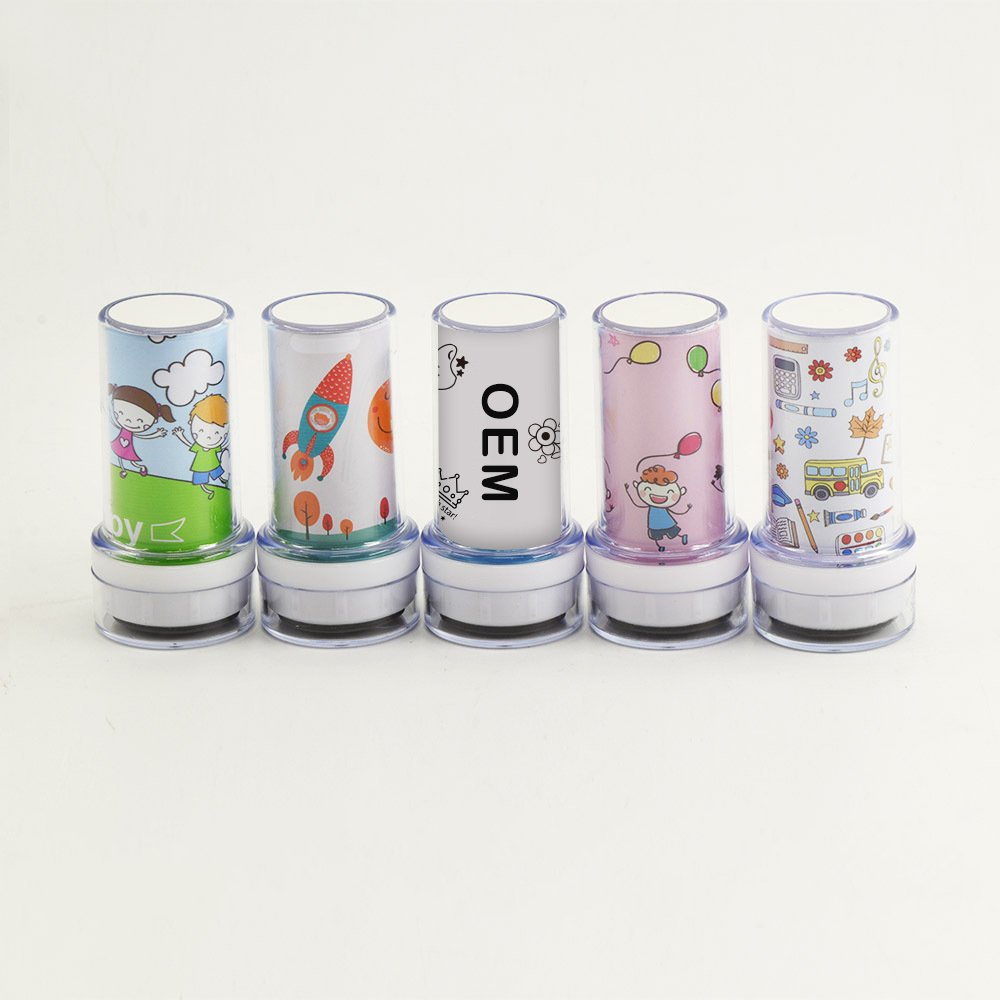 Hot sale cute children teacher toy stamps name flash stamps cartoon mini kids stamp OEM pattern