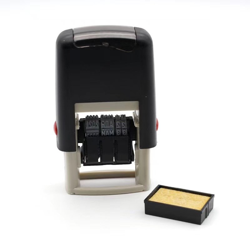 4mm Letter height English Spanish adjustable day month year roller wheel date self inking stamp.