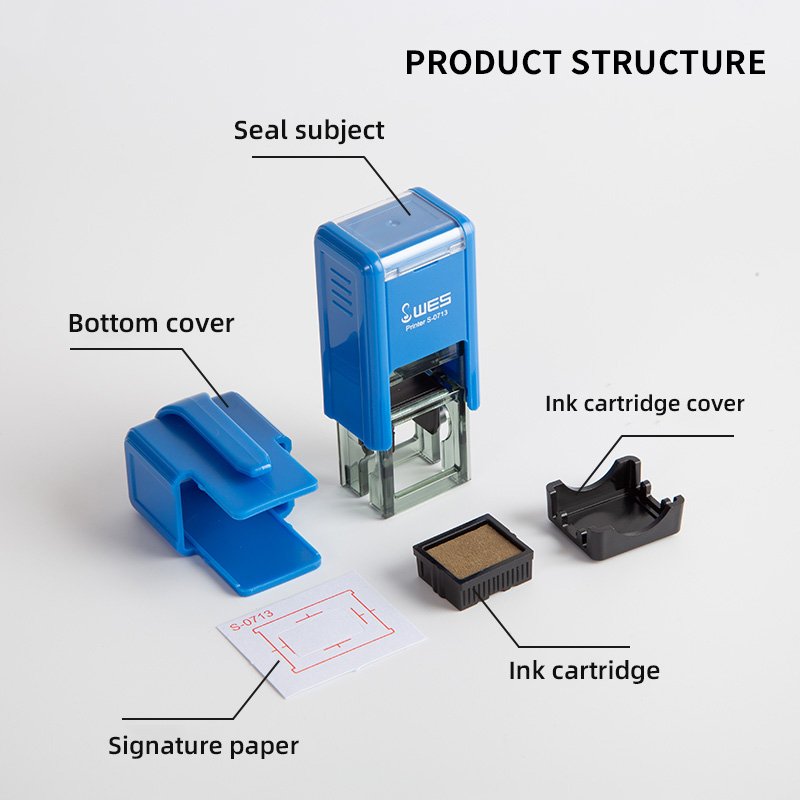 High quality self ink rubber stamp WES office self ink stamp, made of durable plastic material with imprints of 7-13MM