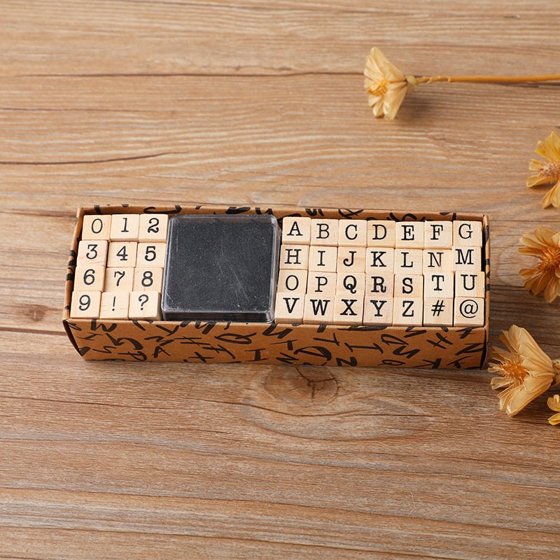 Creative wooden stamp cartoon digital letter stamp oil personality DIY basic hand account stamp set 40 pieces