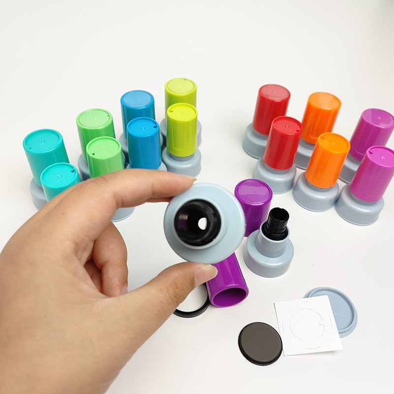 High Quality Round 25mm 30mm Pre Inked Photosensitive Round Handle Flash Stamp Custom Logo Teacher Stamp