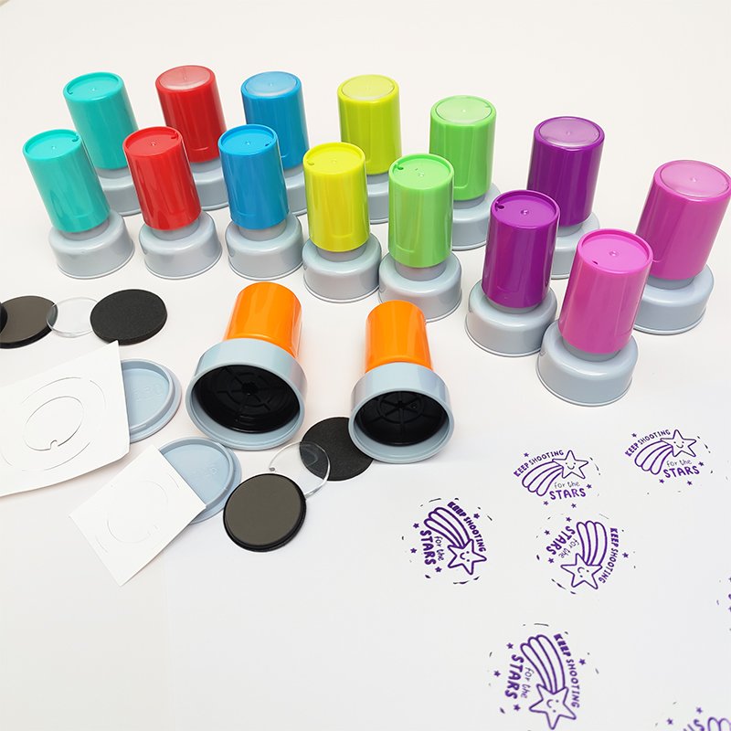 High Quality Round 25mm 30mm Pre Inked Photosensitive Round Handle Flash Stamp Custom Logo Teacher Stamp