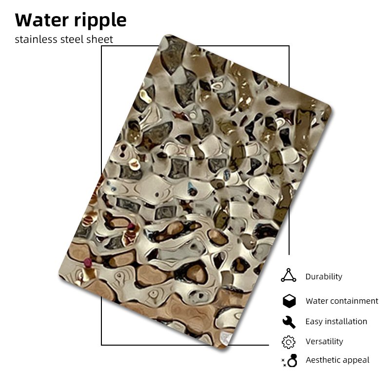 4x8 304 Stamped Stainless Steel Sheet Water Wave Water Ripple Finish SS Stainless Steel Sheet for KTV Wall Panel