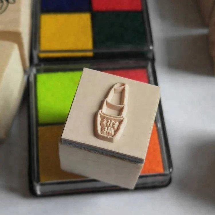 12 Pcs Rubber Diary Wood Stamps with four colors ink pads for baby