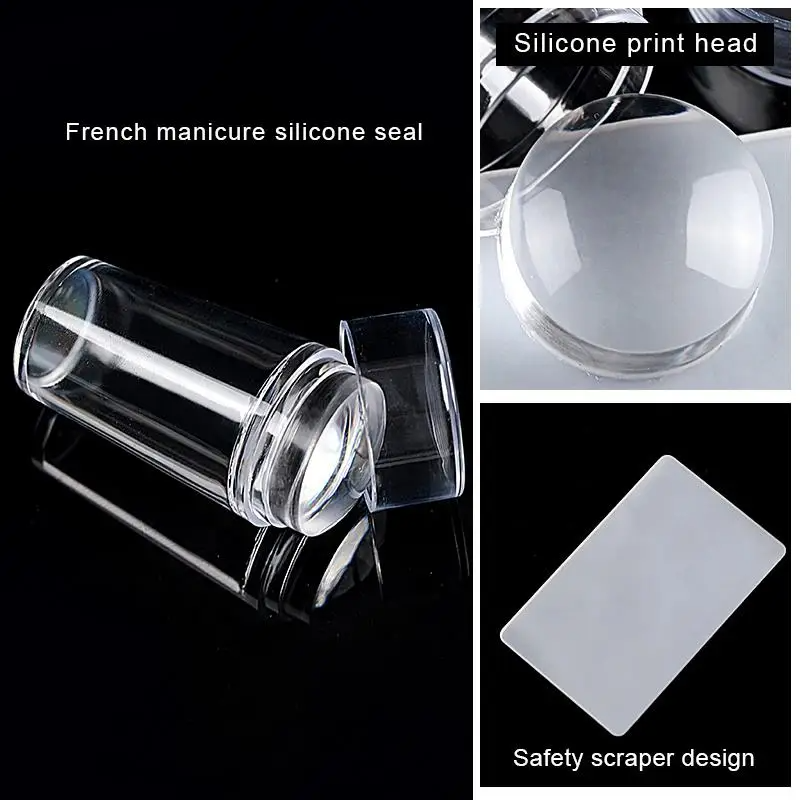 Complete Silicone French Nail Art Stamping Kit with Plate Polish Stencil Template Seal Stamper Scraper for Manicure