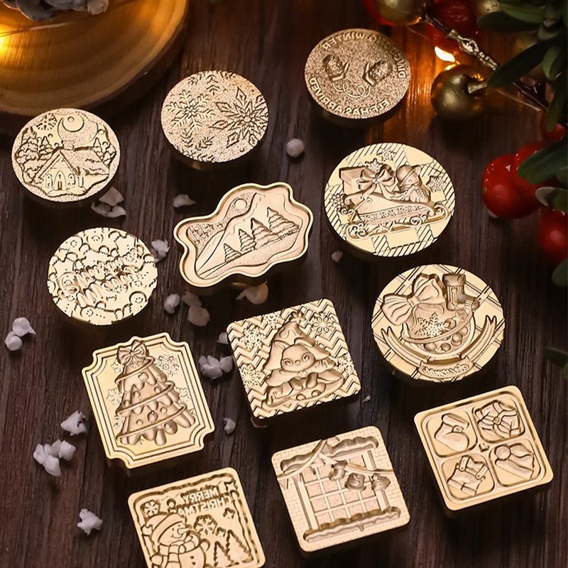 Seal wax stamp head Brass New Christmas series Holiday gift packaging envelope Greeting Card seal Solid brass head matte relief