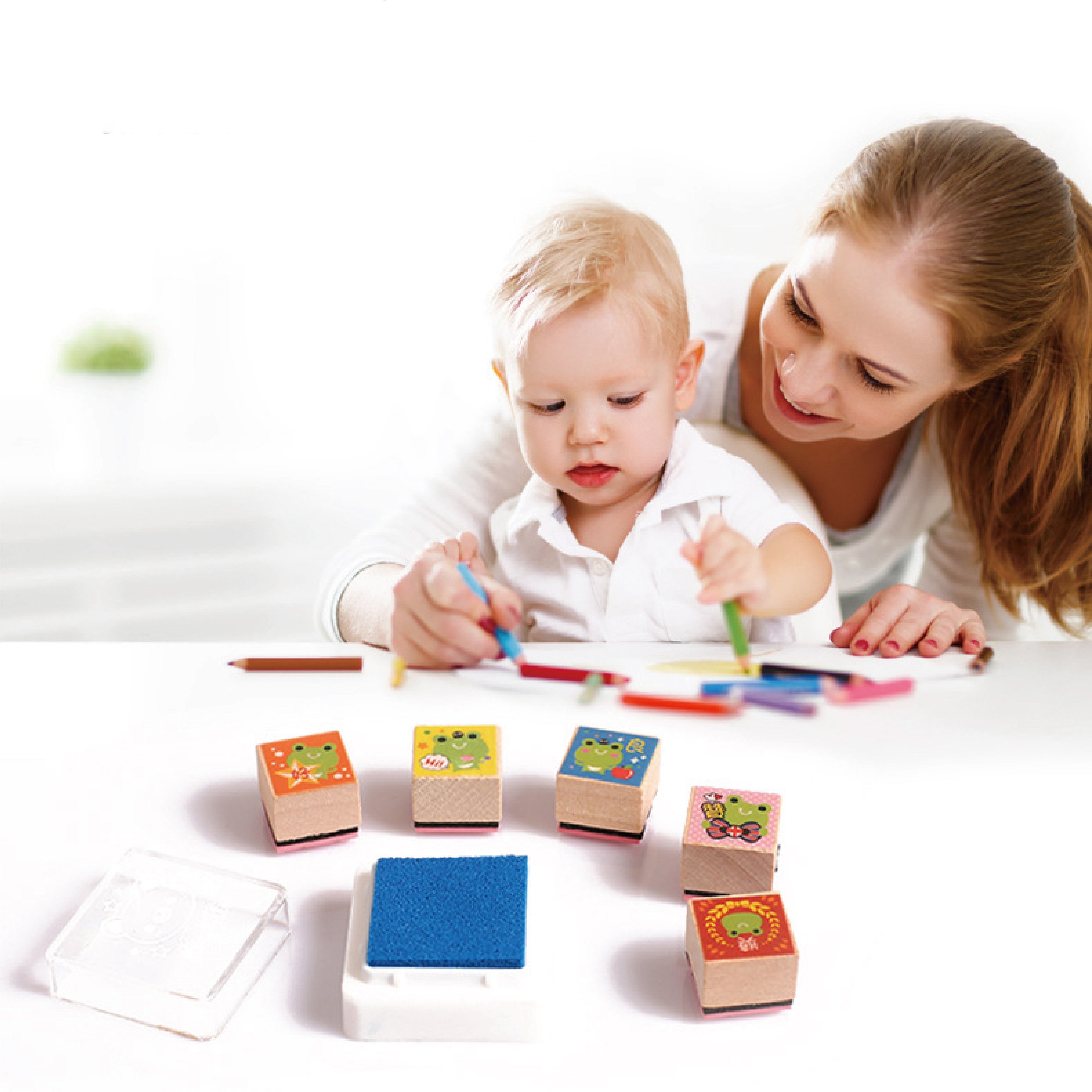 Wooden Handle Custom Hot Sale Office Embossing Logo Wood Rubber Stamp Name Kids Wood Stamp Set/