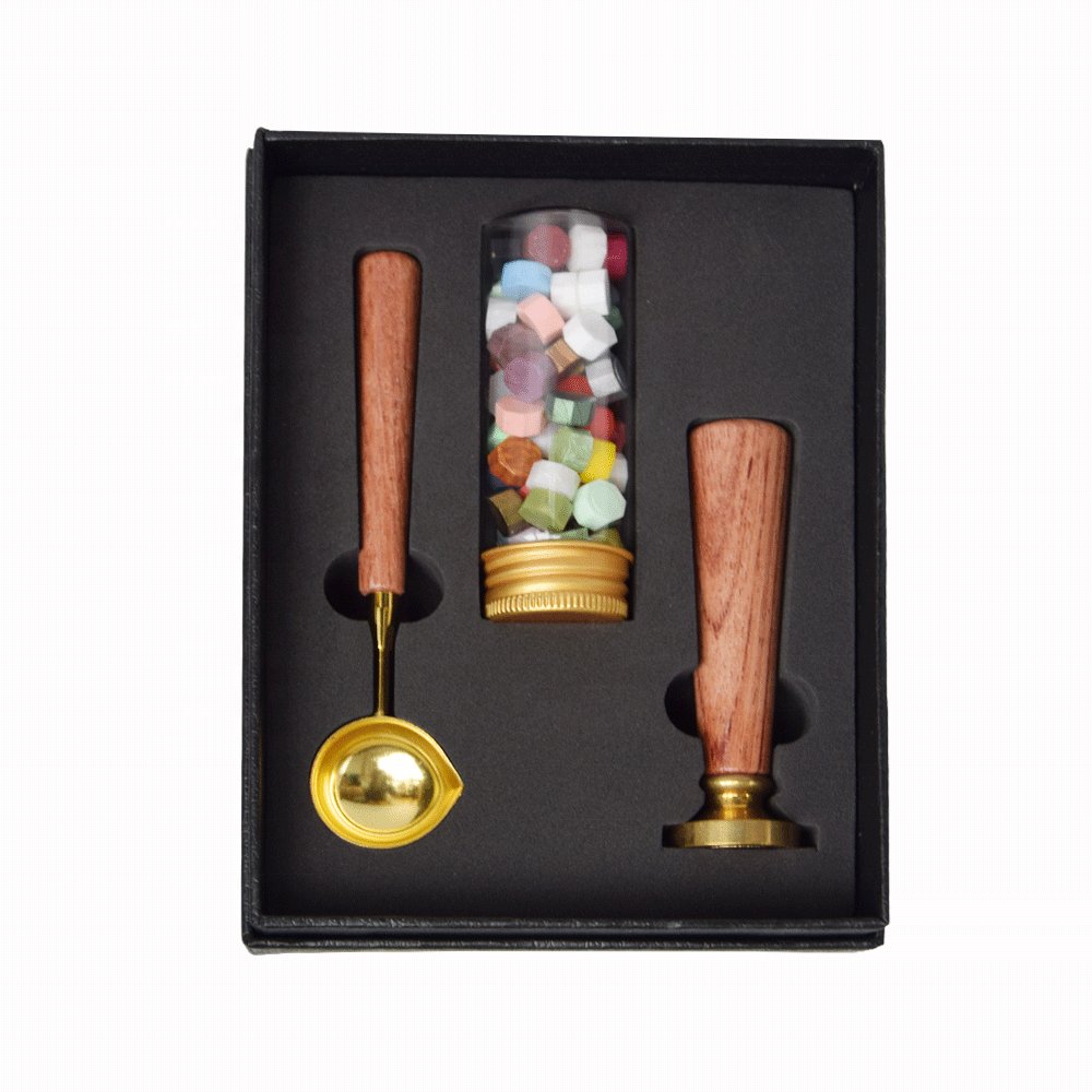 Promotional gift kraft box wood handle wax seal stamp set blank custom logo printing
