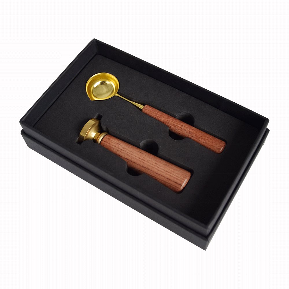 Promotional gift kraft box wood handle wax seal stamp set blank custom logo printing