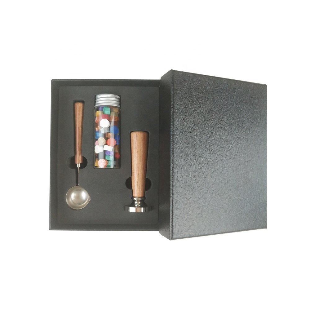 Promotional gift kraft box wood handle wax seal stamp set blank custom logo printing