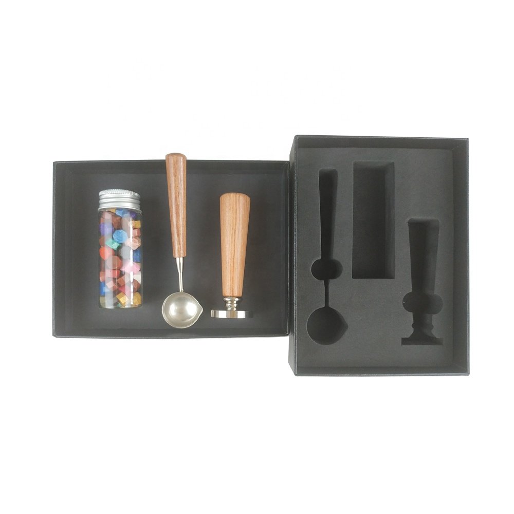 Promotional gift kraft box wood handle wax seal stamp set blank custom logo printing