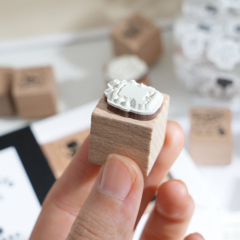 9pcs/box Stamp Set Meow's Life Diary Series Cute Cartoon Beechwood Handbook Decoration Stamps