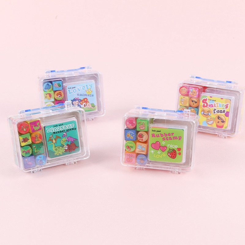 School Stationery Custom Cute Animal Design Self Inking Stamp Set Plastic Toys Children Cartoon Rubber Stamp