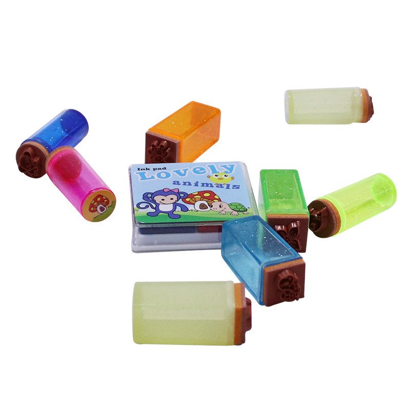 School Stationery Custom Cute Animal Design Self Inking Stamp Set Plastic Toys Children Cartoon Rubber Stamp