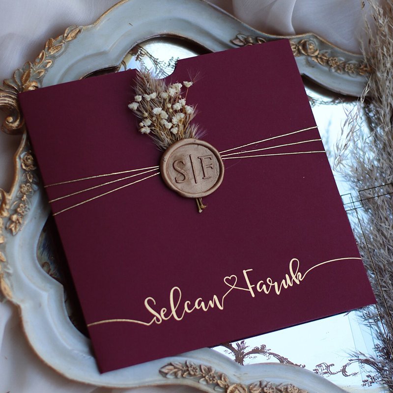 Floral beige acrylic invitations wedding invitation card with Wax Seal and Dried Flowers for party convite de casamento