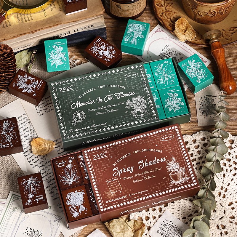 Wholesale creative retro plant rubber diary DIY decorative printing floral wooden stamp seal set