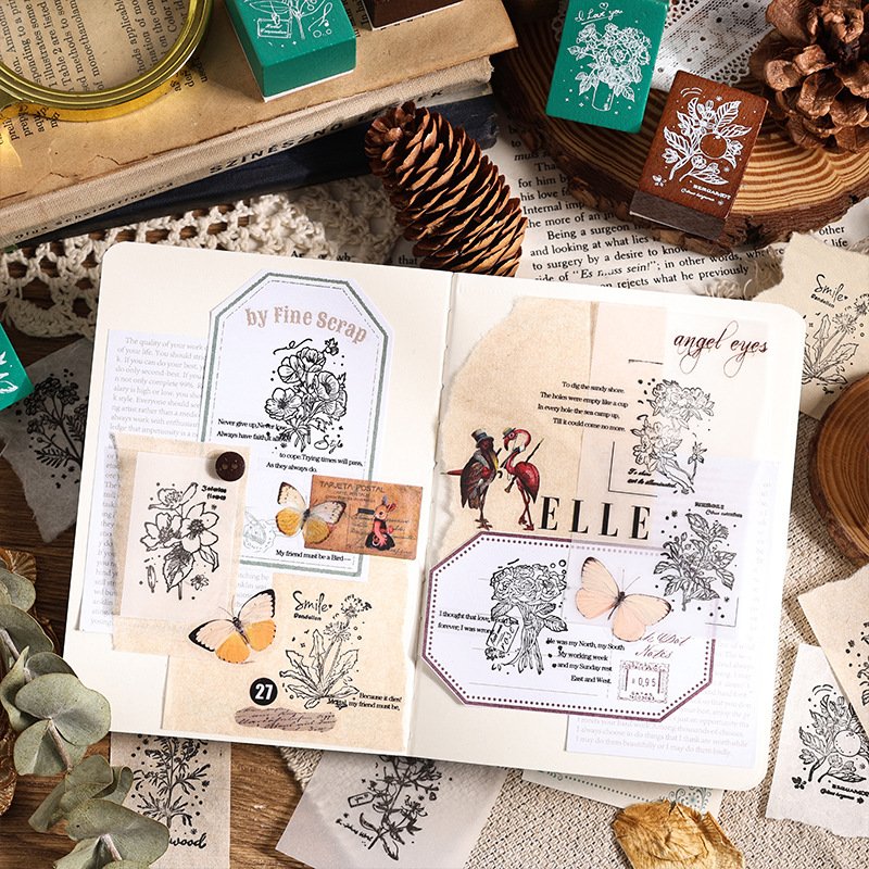 Wholesale creative retro plant rubber diary DIY decorative printing floral wooden stamp seal set