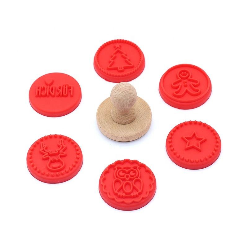 Customized Design Accept Silicone Cookie Stamp Set Cookie Stamps For Baking With Wood Handle
