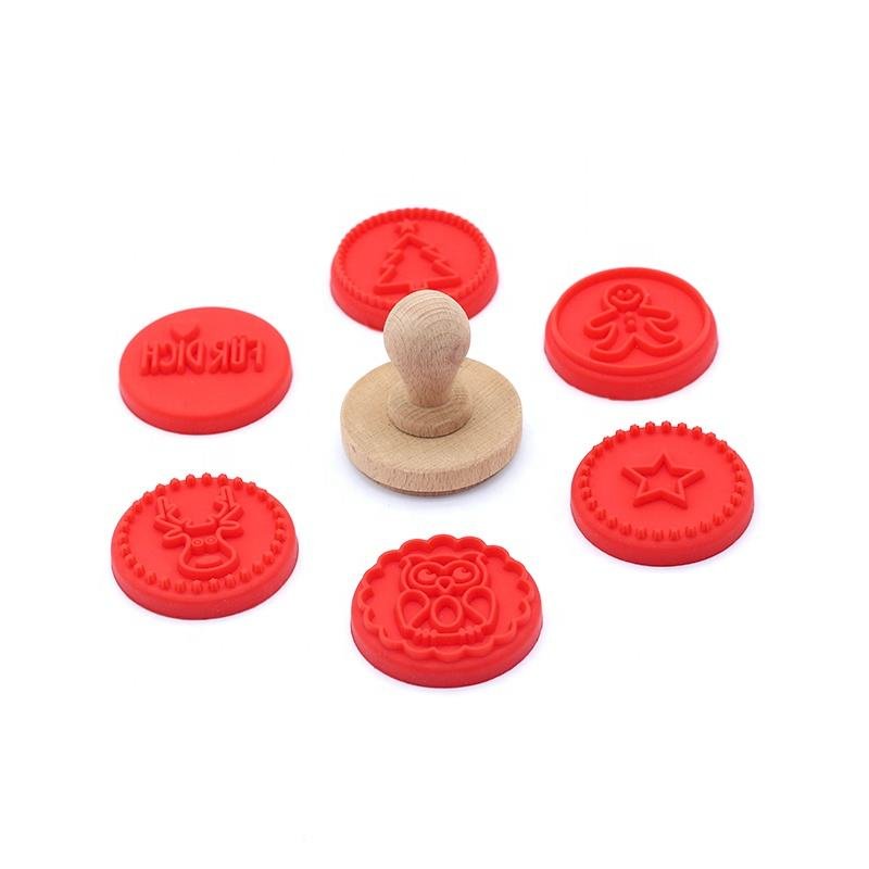 Customized Design Accept Silicone Cookie Stamp Set Cookie Stamps For Baking With Wood Handle