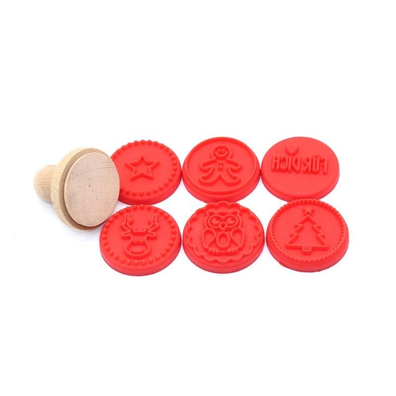 Customized Design Accept Silicone Cookie Stamp Set Cookie Stamps For Baking With Wood Handle