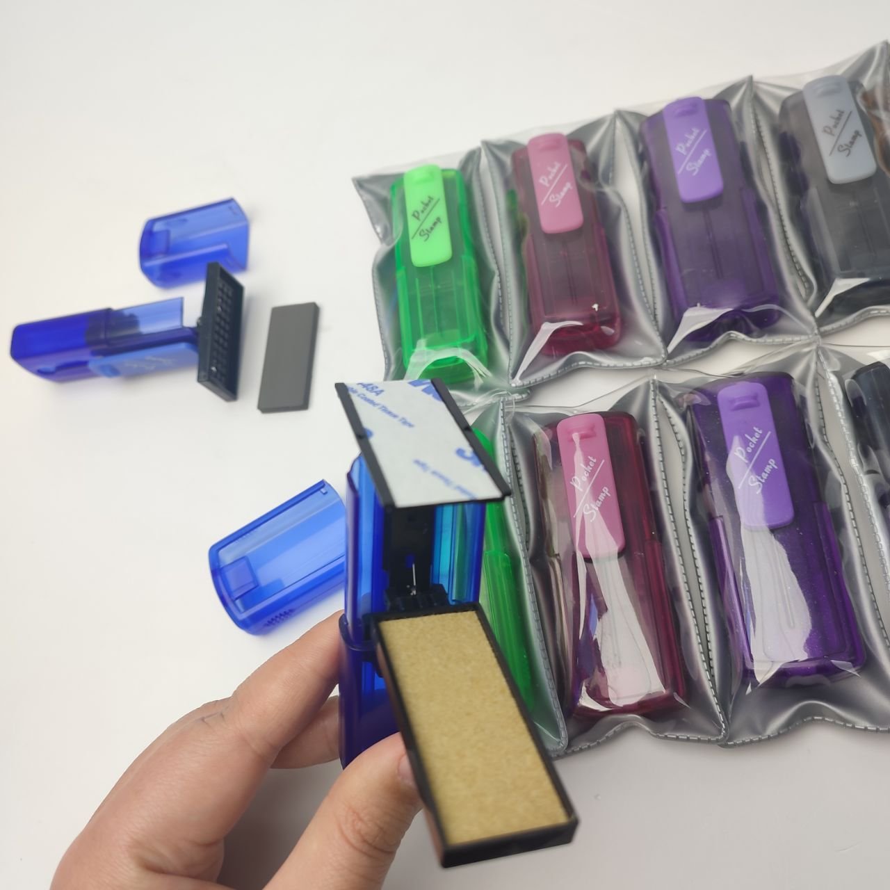 Factory Production Rubber Pocket Stamp Logo Name Signature Self Inking Stamps Flash Pocket Stamp Pocket