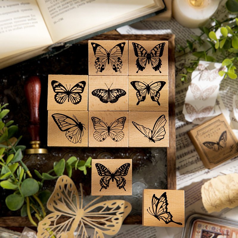 Wholesale creative butterfly rubber diary DIY decorative printing floral wooden stamp seal