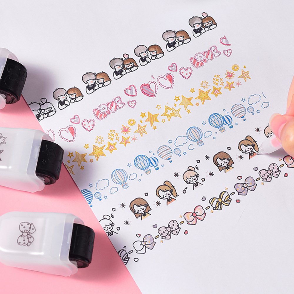 6 Styles Decorative Rolling Stamps New Lace Correction Pen DIY Dairy Roller Scrapbook Stamps Journal Planner Diary For Girls
