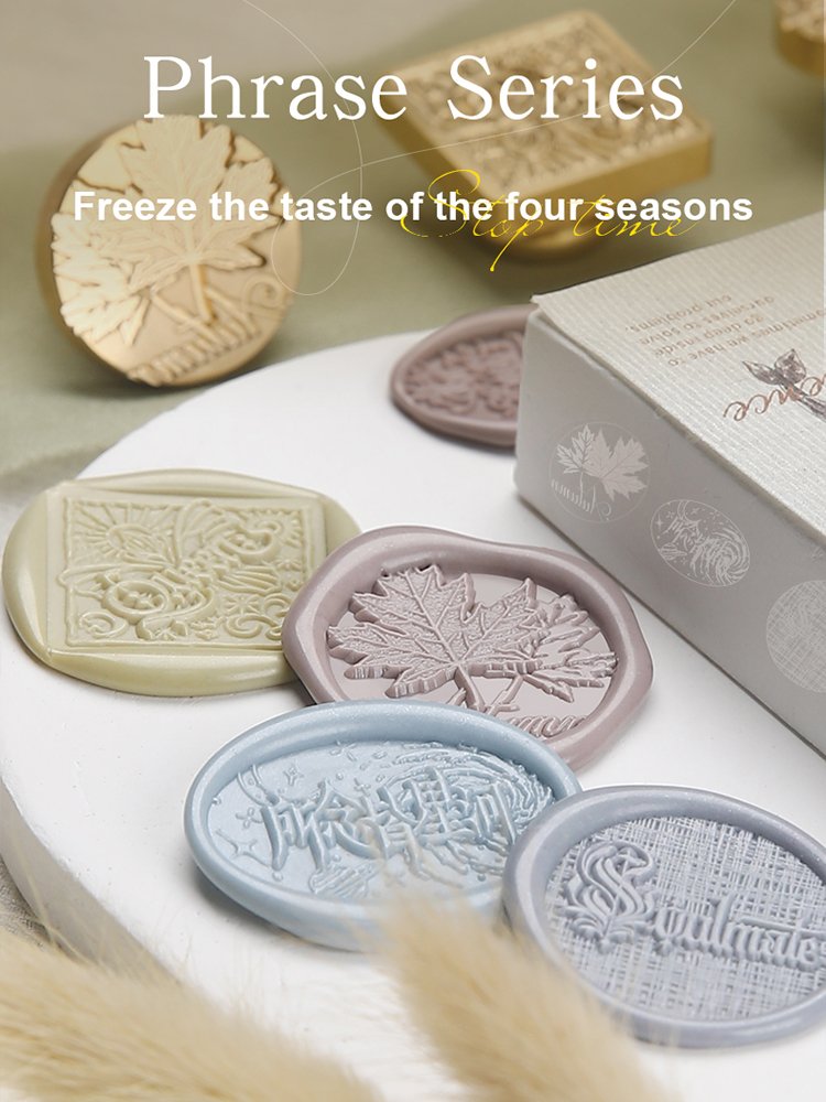 Four Seasons English phrase series frosted matte postmark/brass carved wax stamp set/envelope invitation decoration/wholesale