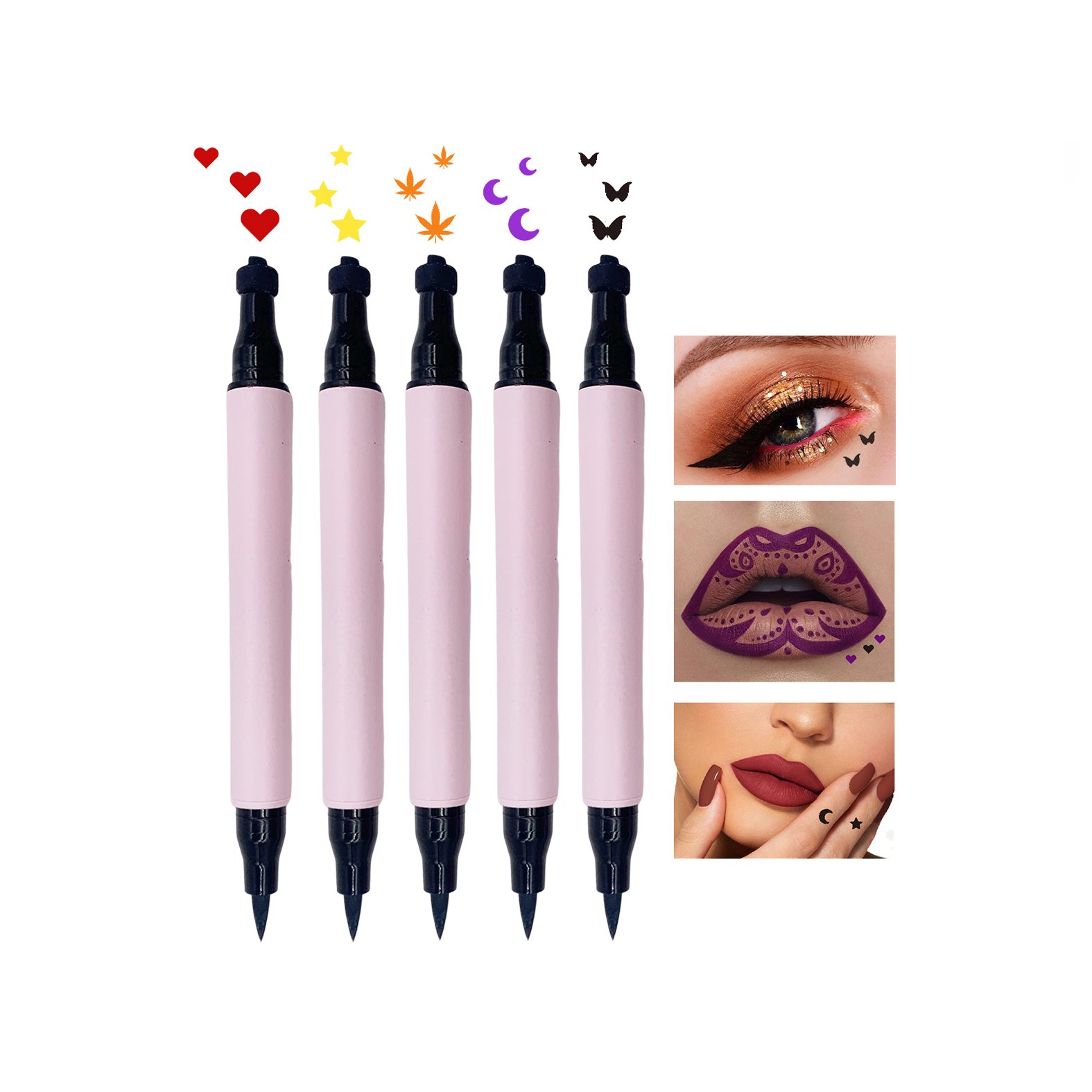 New Vegan Makeup Double-headed Eyeliner Ink Stamp Pen Waterproof Longlasting Liquid Heart Stamp Seal Eyeliner Pen Eye Beauty