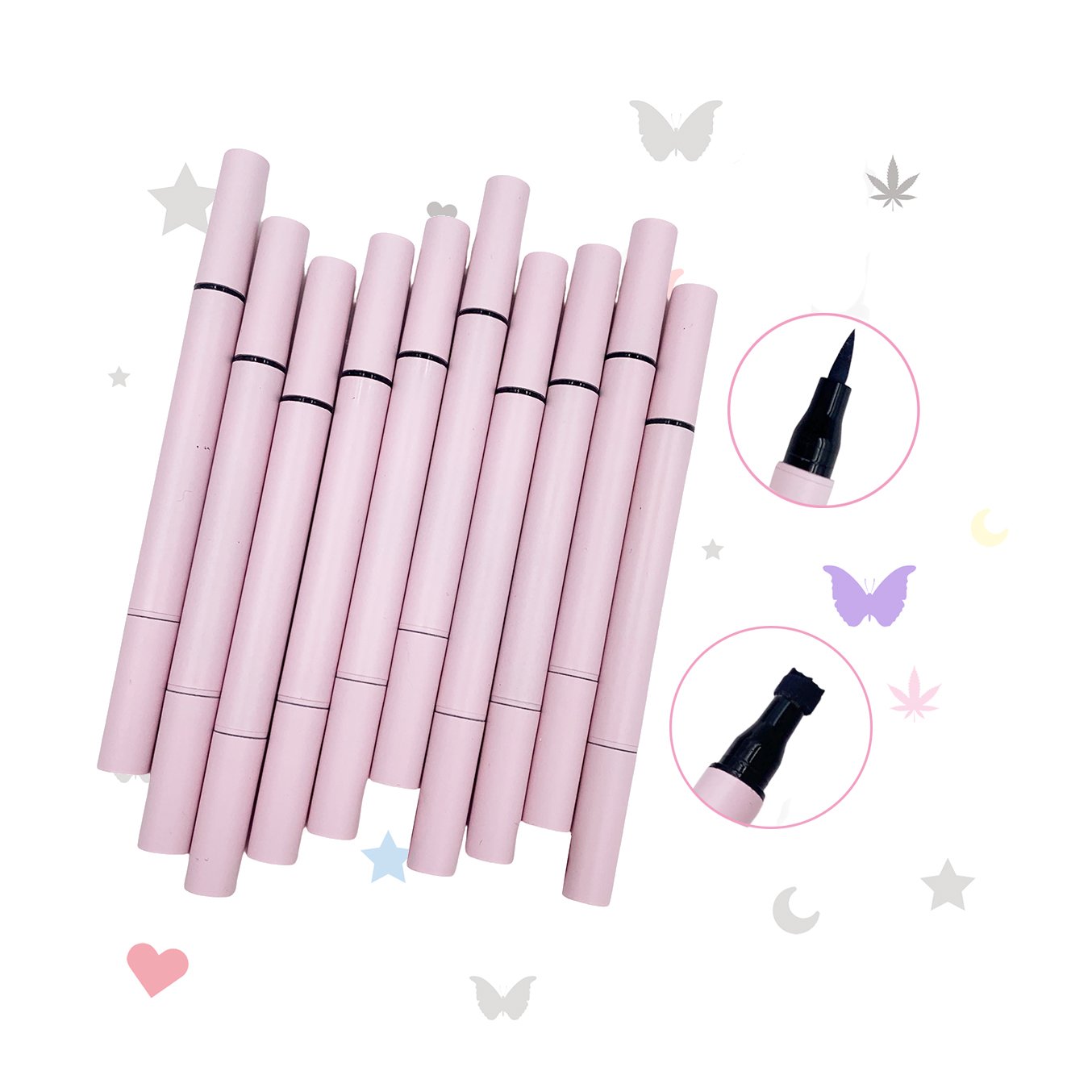 New Vegan Makeup Double-headed Eyeliner Ink Stamp Pen Waterproof Longlasting Liquid Heart Stamp Seal Eyeliner Pen Eye Beauty