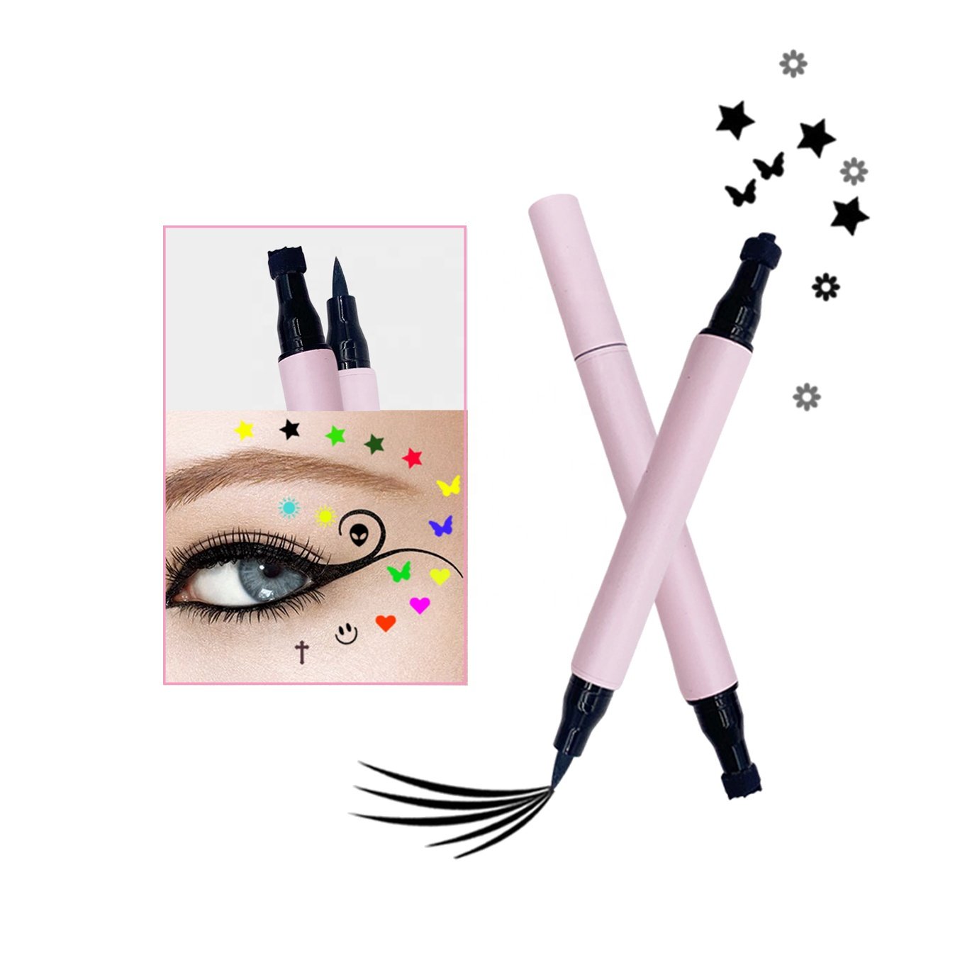 New Vegan Makeup Double-headed Eyeliner Ink Stamp Pen Waterproof Longlasting Liquid Heart Stamp Seal Eyeliner Pen Eye Beauty