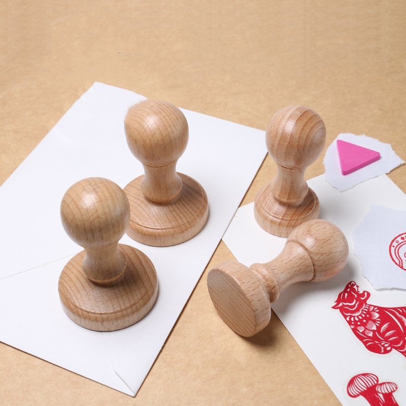Custom Silicone Cookie Rubber Stamp Wood Handle Blank Wooden Rubber Stamp Round Handle