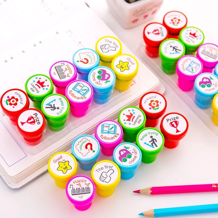 Cute Cartoon Kids Stamp Set Motivation Stamp Funny Self-inking Teacher Stamp