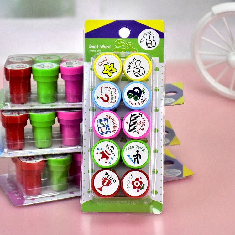 Cute Cartoon Kids Stamp Set Motivation Stamp Funny Self-inking Teacher Stamp