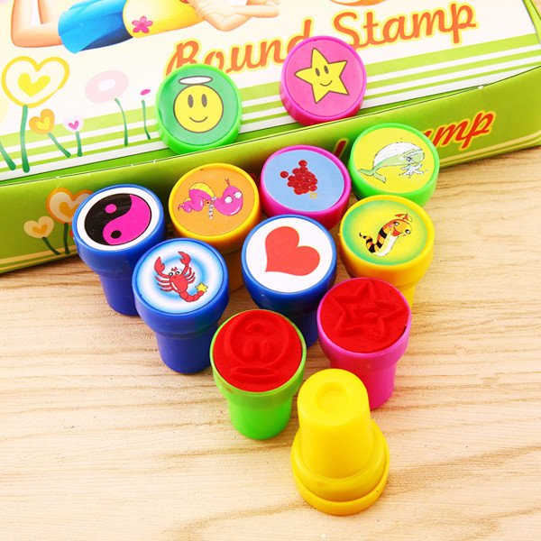 High Quality Customized Kids Cartoon Toy Plastic Self Inking Rubber Stamp Round Shape Custom Logo Stamp