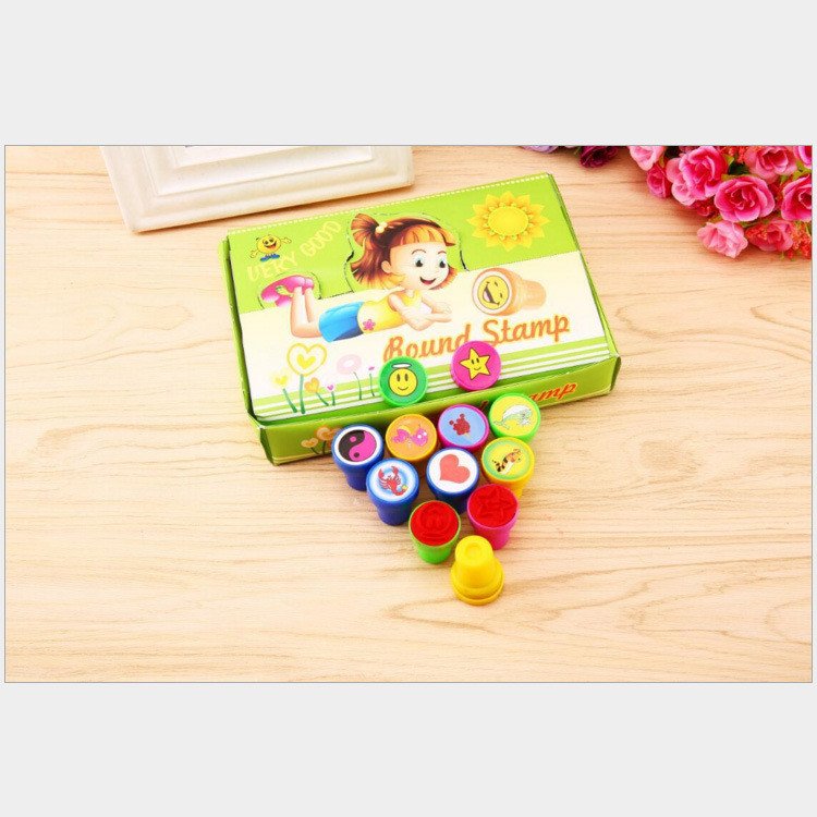 High Quality Customized Kids Cartoon Toy Plastic Self Inking Rubber Stamp Round Shape Custom Logo Stamp