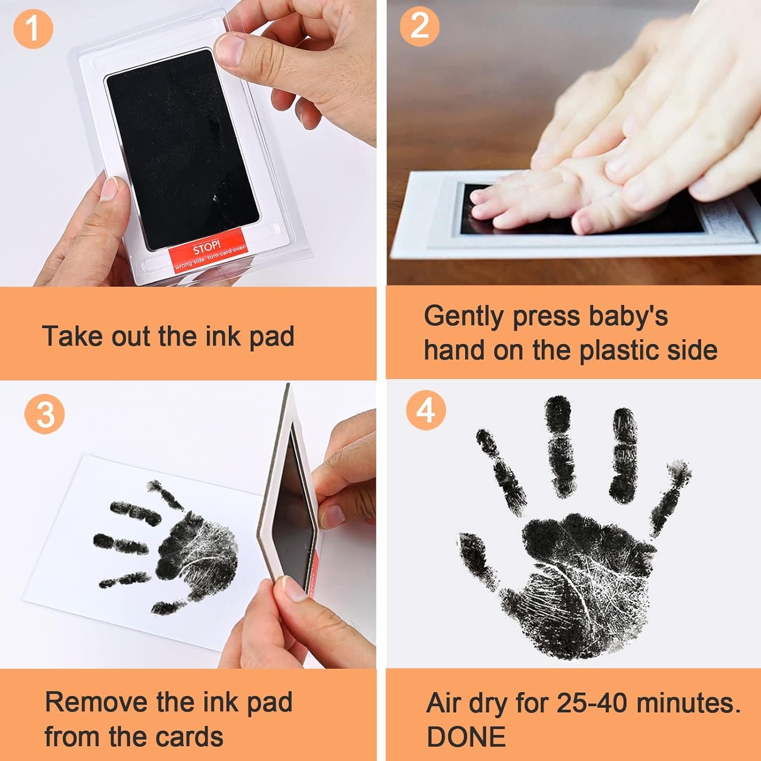 4-pack mess free inkless baby hand and footprint clean touch ink pad for Family Keepsake