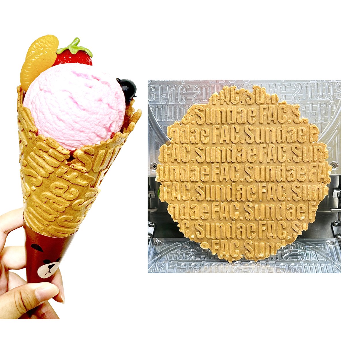 Industrial Custom Personalized Stamp Logo 110V Ice-cream Flower Bowl Waffle Cone Machine for Small Business Ideas