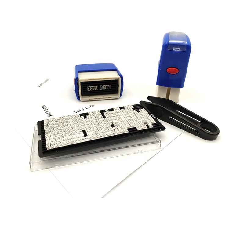 China stationery DIY plastic Stamp set with English Latin Alphabet letter number Symbols custom logo rubber Self Inking