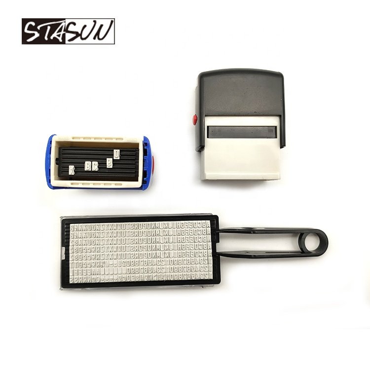 China stationery DIY plastic Stamp set with English Latin Alphabet letter number Symbols custom logo rubber Self Inking