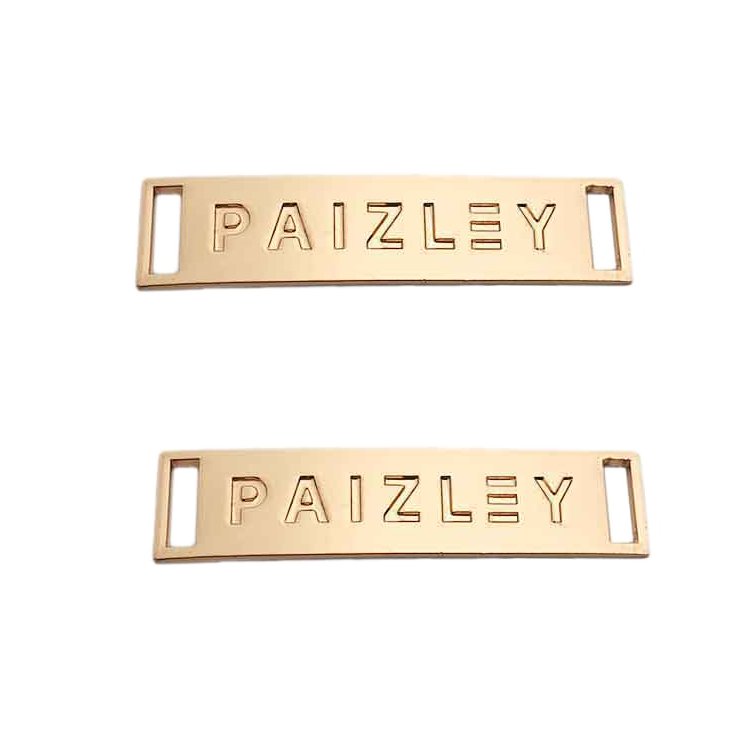 Manufacturer stamp name logo custom 2 hole metal labels tags plates for shoes