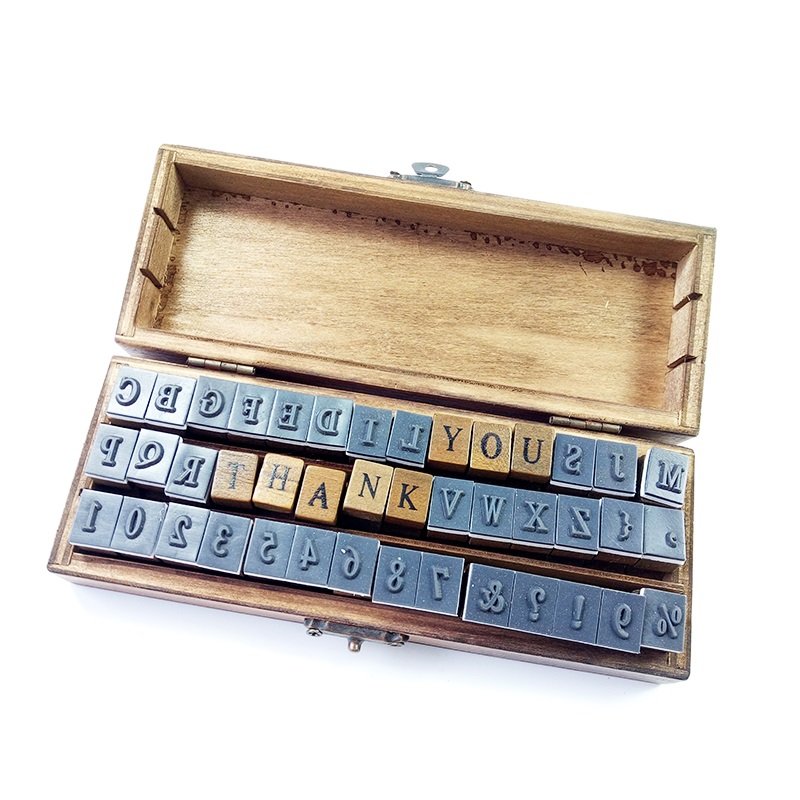 42 pcs/box Classic Design Capital Letters Numbers Stamp Vintage Wooden Craft Box Alphabet clear rubber Stamp For DIY decoration