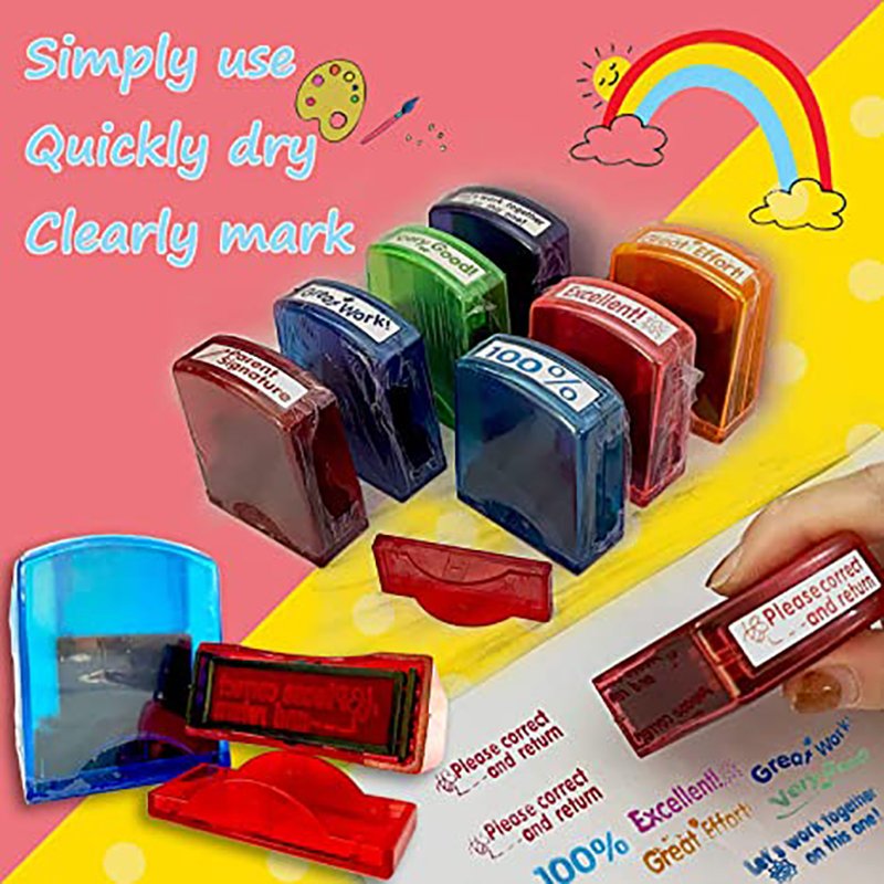 2023 Custom text Rubber Wood Stamp Set with ink Pad Wood Stamp Toy Kids gift
