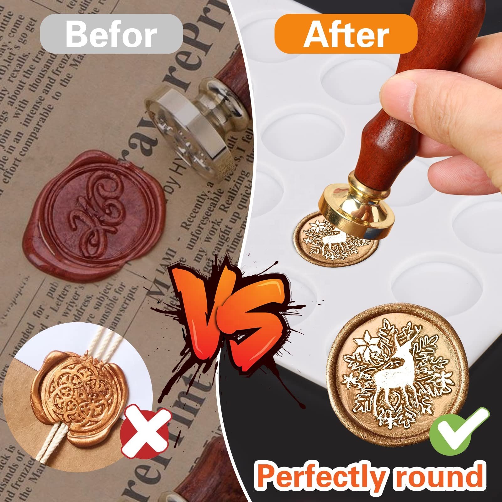 Silicone Mat/Pad for Wax Seal Stamp 24-Cavity Wax Sealing Mat with Removable Sticky Dots for DIY Craft Adhesive Waxing