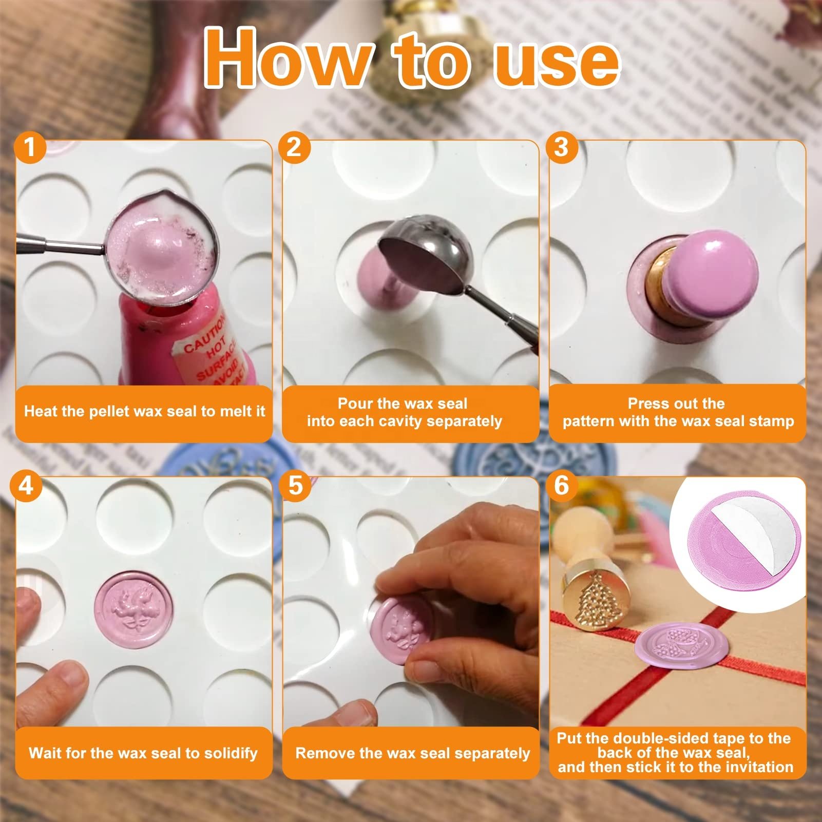 Silicone Mat/Pad for Wax Seal Stamp 24-Cavity Wax Sealing Mat with Removable Sticky Dots for DIY Craft Adhesive Waxing