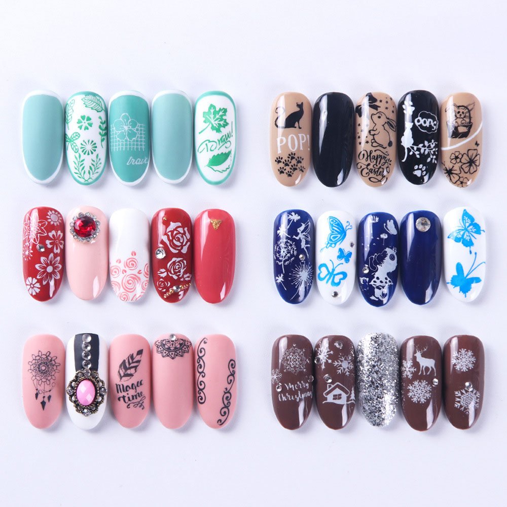 Nail Beauty Design 12 Style Different designs cute Nail art stamp rectangle Nail Stamping Template