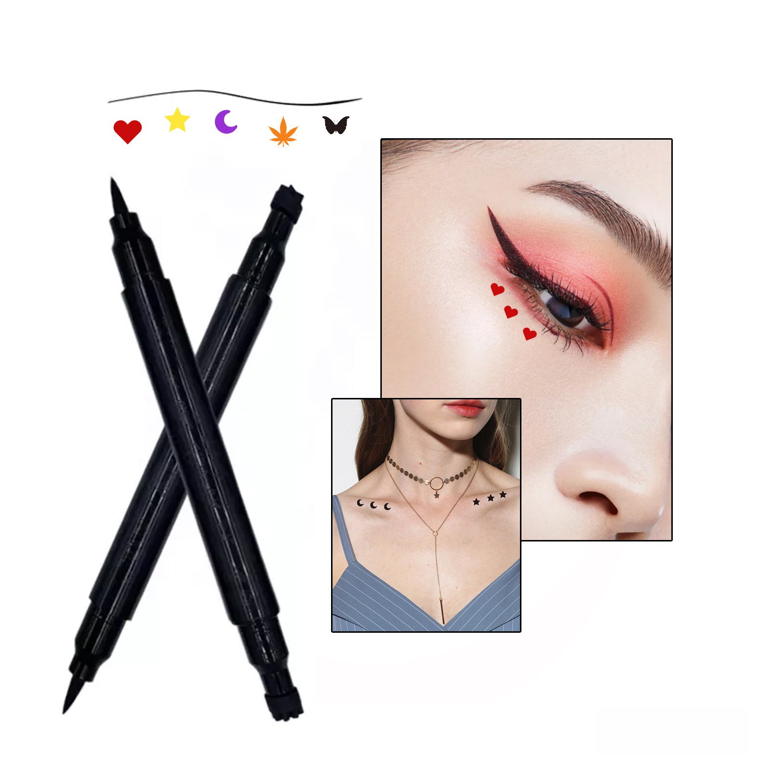 Private Label 22 Colors Fast Dry Black Double-Ended Eye Liner With Stamp Long Lasting Waterproof Liquid Eyeliner Pen