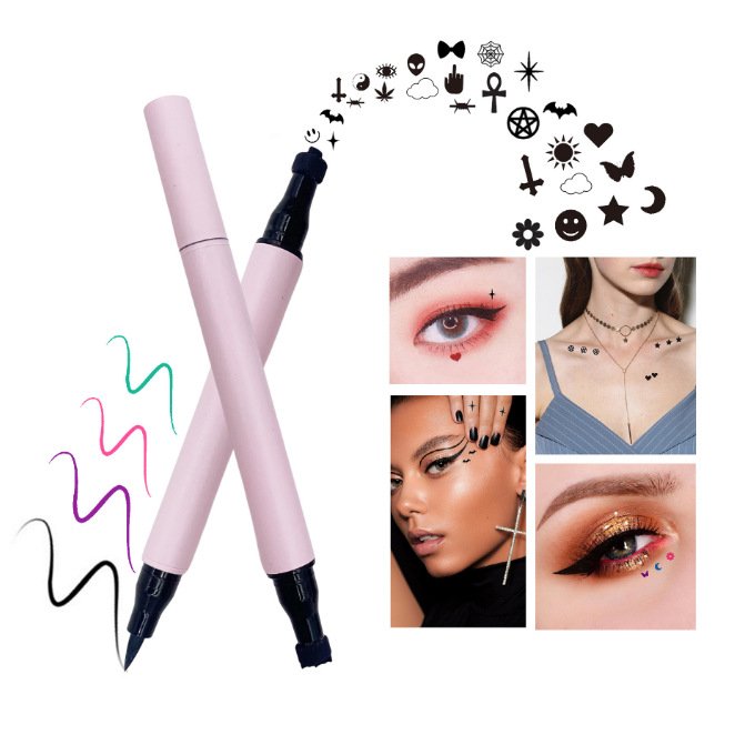 Private Label 22 Colors Fast Dry Black Double-Ended Eye Liner With Stamp Long Lasting Waterproof Liquid Eyeliner Pen