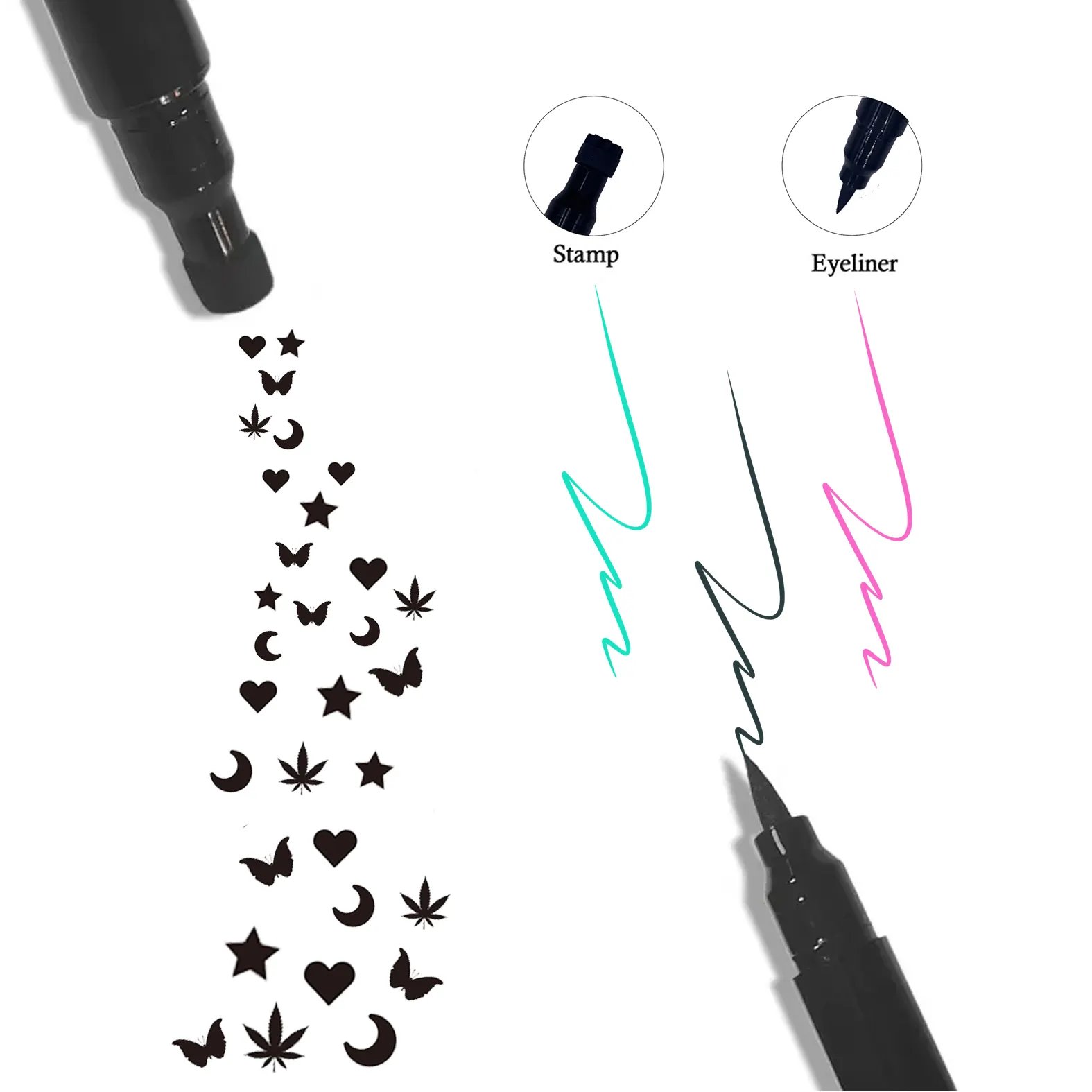 Private Label 22 Colors Fast Dry Black Double-Ended Eye Liner With Stamp Long Lasting Waterproof Liquid Eyeliner Pen