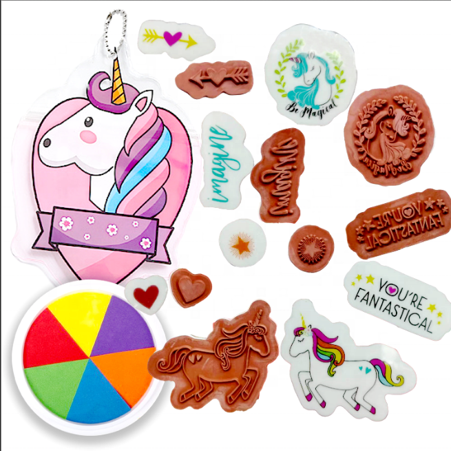Unicorn Party Favor Funny Rubber Stamper Kids Drawing Self-Inking Plastic Ink Stamp for Decoration DIY Office Use